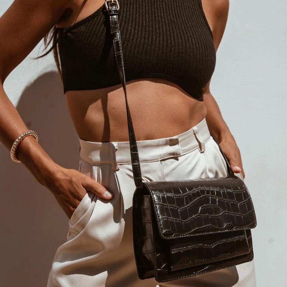 NWT Princess Polly Black Croc Bag